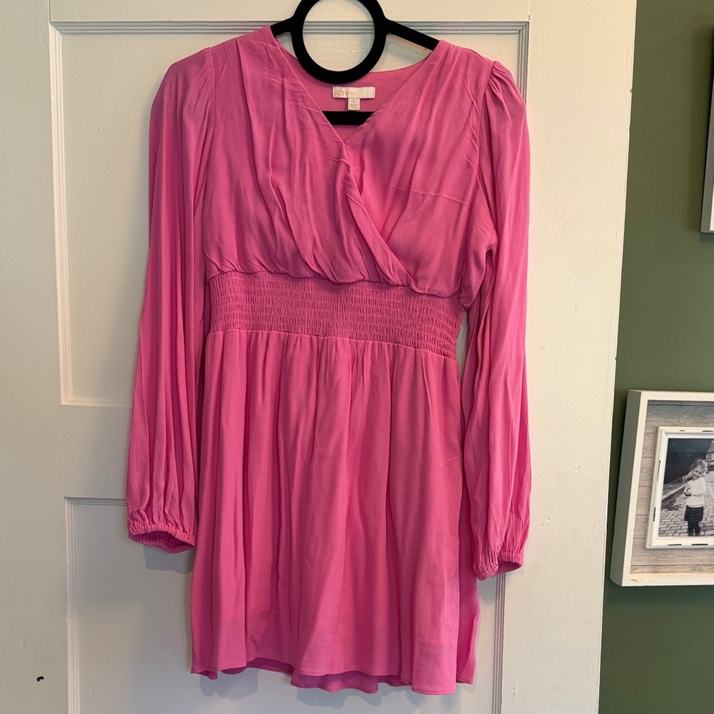 GB girls Pink Long Sleeve Smocked-Waist Dress